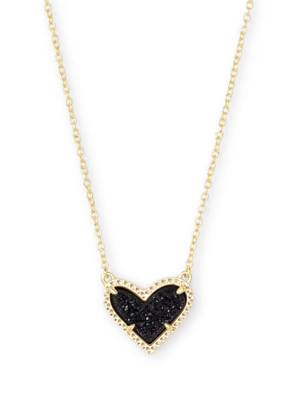 Kendra Scott Ari Heart Gold Pendant Necklace in Black Drusy